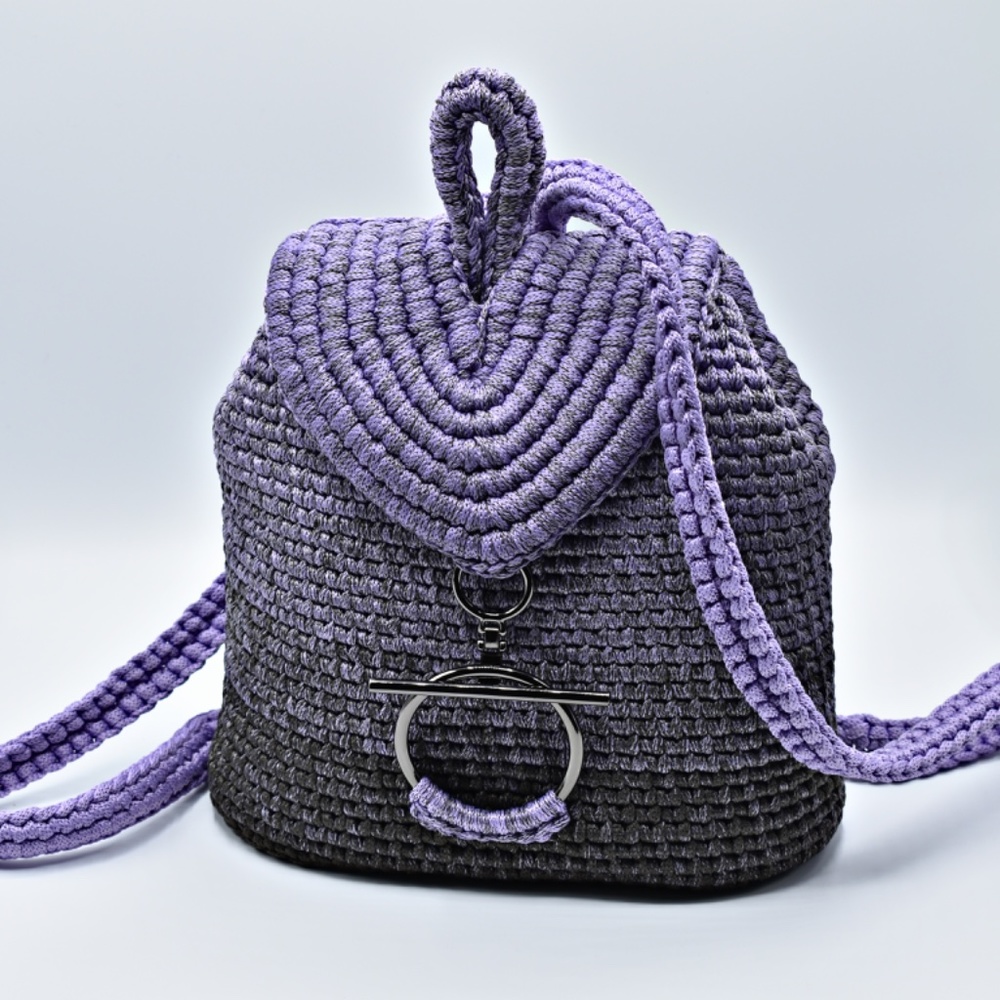 💕 Handmade Backpack in Lilac and Gray Melange - Picture 5 of 5